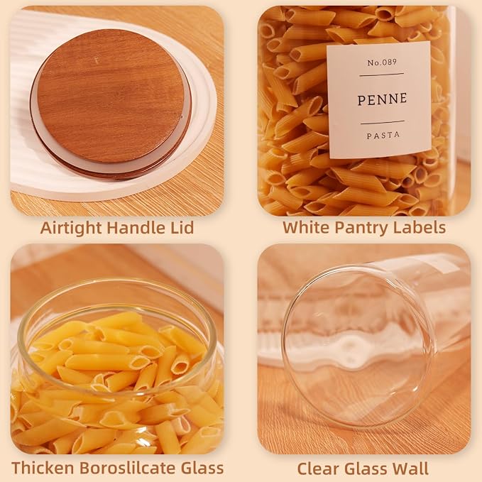 2 Pack Large Glass Flour and Sugar Containers with 132 Pantry Labels - 105 FL OZ Glass Canisters with Bamboo Airtight Lids - Farmhouse Kitchen Glass Pantry Jars for Cookie, Rice, Pasta, Cereal, Salt - Image 7
