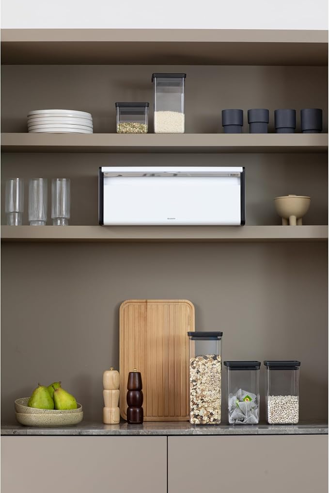 Brabantia Rectangular Fall Front Bread Box | White | Large Metal Front Opening Bread Store for Kitchen Countertop | Flat Top for Extra Storage, Magnet Closing Lid | Fits 2 Loaves - Image 7