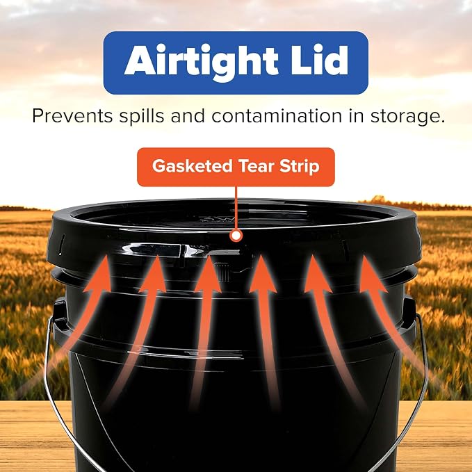 5 Gallon Bucket - Food Grade w/Lid BPA-Free, 60 Pack -Black | Airtight Gasketed Tear Strip Lid, Heavy-Duty 90 Mil HDPE Plastic Pail, Bulk Storage, Food Safe Durable Container, Made in USA - Image 6