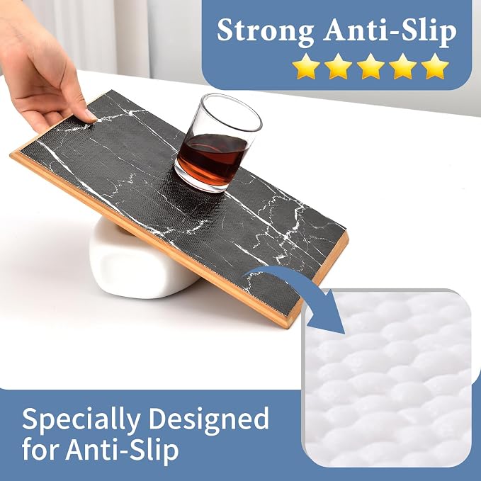 Drawer and Shelf Liner for Kitchen Cabinet: 17 in X 30 Ft Non Slip | Waterproof Shelf Paper Non Adhesive Refrigerator Liners Black Marble Easy Liners for Bathroom with Knife Tape Measure - Image 2