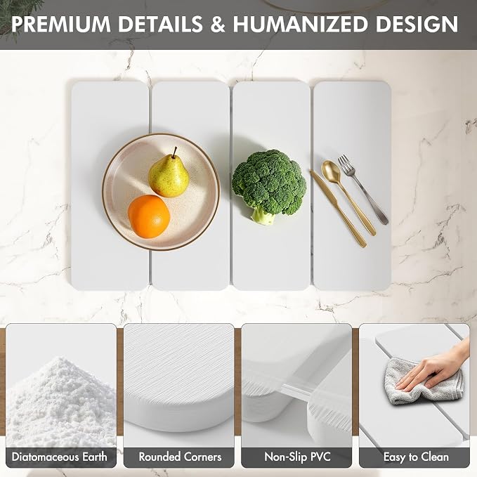 2-in-1 Stone Dish Drying Mat and Bamboo Dish Rack Combo, 24x16 Inch Super Absorbent Fast Dry Diatomaceous Earth Dish Drying Mat, Foldable Space Saver for Kitchen Counter Bathroom Apartment - Image 4