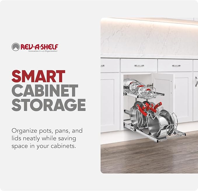 Rev-A-Shelf Dual Kitchen Cabinet Pullout Organizer, Min Open Width of 11.5" | 2-Tier U-Shaped Cookware Storage Rack for Pots, Pans, and Lid Cookware, Adjustable Heavy Duty Wire, Chrome, 5CW2-1222-CR - Image 7