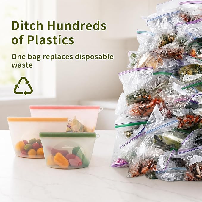 12-Packs Slider Reusable Silicone Food Storage Bags, 100% Silicone Stand-Up Wide-Open Leakproof Reusable Storage Bags for Food, Freezer Microwave Oven Dishwasher Safe, Eco-Friendly, Mixed 4L 4S 4XS - Image 7