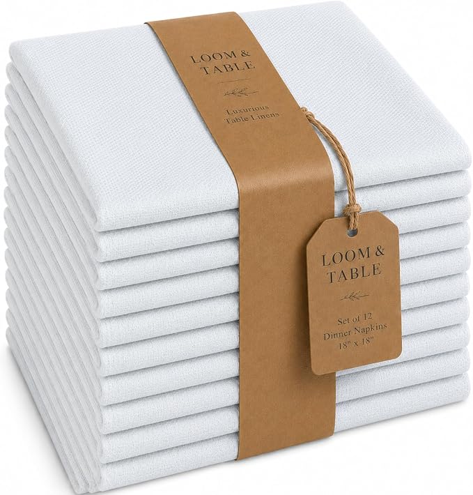 Aspen Silver Polycotton Napkins by Loom & Table - Elegant, Wrinkle-Resistant, Machine Washable Luxury Napkin for Dining Room, Weddings, Dinner Parties, Holidays, Birthdays - 18 X 18, Set of 12 by LoomandTable