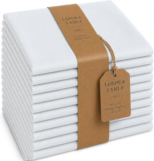 Aspen Silver Polycotton Napkins by Loom & Table - Elegant, Wrinkle-Resistant, Machine Washable Luxury Napkin for Dining Room, Weddings, Dinner Parties, Holidays, Birthdays - 18 X 18, Set of 12 by LoomandTable
