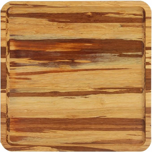 BambooMN Rectangular Nested Bamboo Serving Tray - Tiger Stripe - 9 x 9 x 0.75-10 Trays by BambooMN
