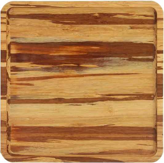 BambooMN Rectangular Nested Bamboo Serving Tray - Tiger Stripe - 9 x 9 x 0.75 by BambooMN