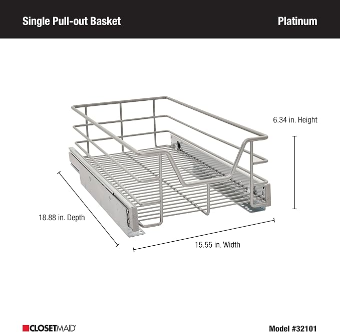 ClosetMaid 32101 Premium 11.5-Inch Wide Kitchen Single Tier Cabinet Pull Out Basket, Platinum - Image 3