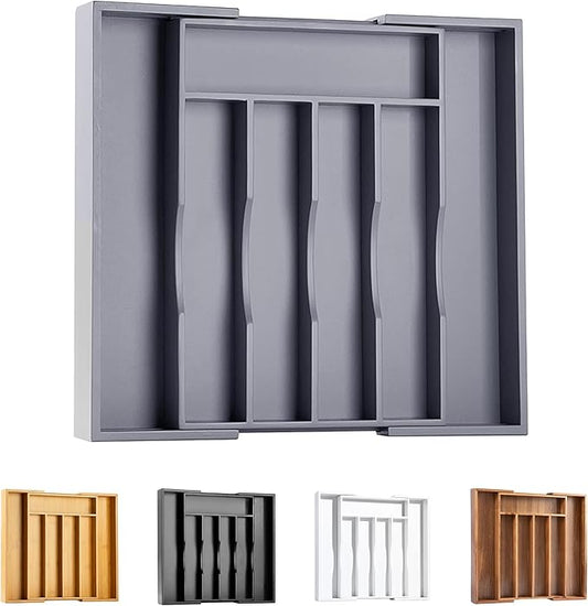 Kitchen Silverware Drawer Organizer and Storage Bamboo Wood Cooking Utensil Holder Cutlery Knife Jewelry Spice Rack Spoon Fork Multi Cabinet Organization Bathroom Counter Expandable Adjustable Tray by Bellsal