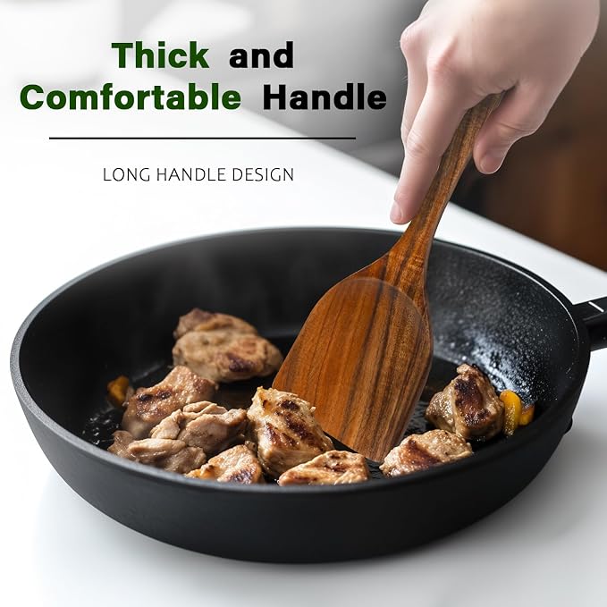 10 Pcs Teak Wooden Utensil Set, Wooden Spoons for Cooking | Non-Toxic & Nonstick Safe Kitchen Utensil, Durable Comfort Grip, Heat Resistant Wood Cookware with Holder and Spoon Rest - Image 3