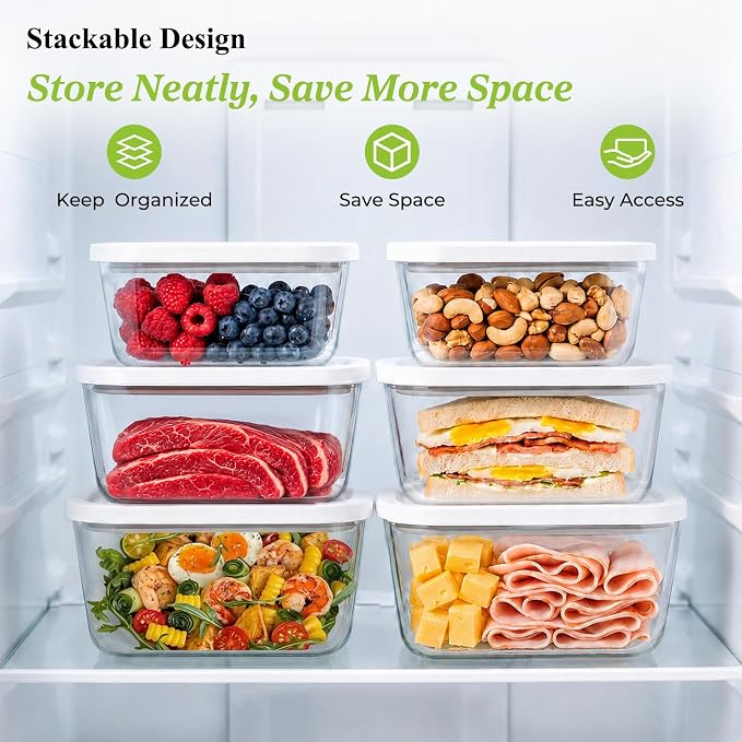 URPOWER Glass Vacuum Seal Containers for Food Storage, 3PCS Set with Lids | 3PCS(16/27/47 fl oz), Airtight Food Storage Containers Stackable for Leftovers, Meal Prep, Refrigerator, Freezer and Pantry - Image 4