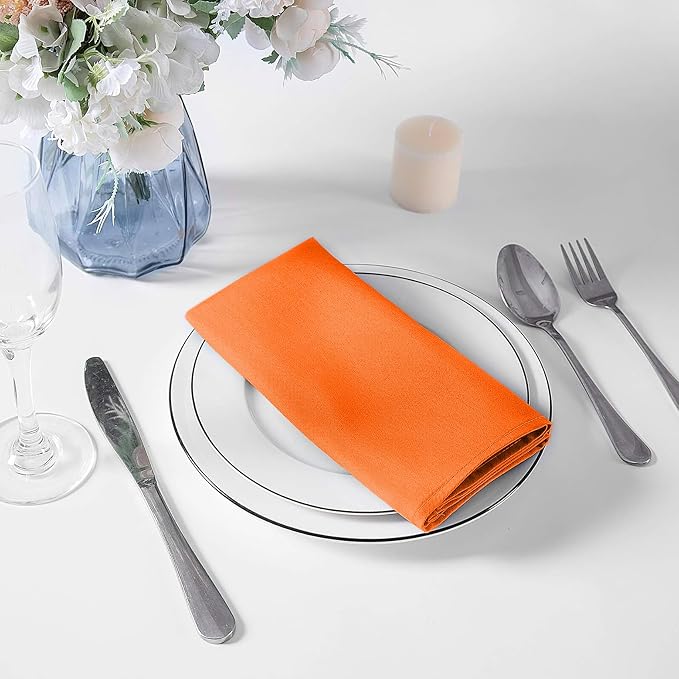Cloth Napkins 17x17 inch Washable Polyester Dinner Napkins Soft Table Napkins for Wedding Party Dining Banquet(Orange,50PCS) - Image 5