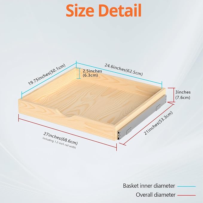 ZOINLIY Wooden Pull Out Cabinet Organizer, 21'' Deep Slide Out Drawer | Kitchen Organizers and Storage, Soft Close, Heavy Duty, Full-Extension - Image 6