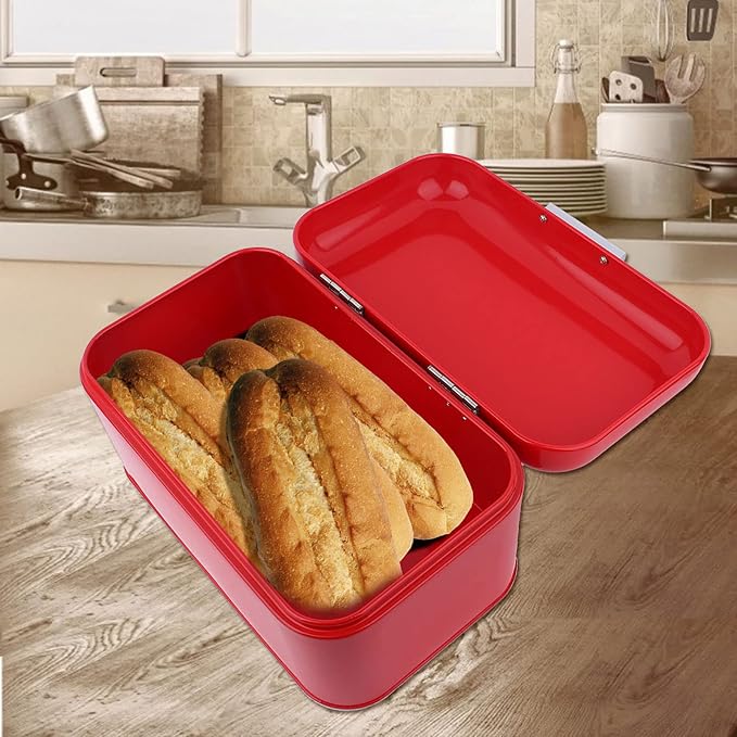 Cocoarm Bread Box, Red Retro Style, Metal, Large Capacity Kitchen Storage Container for Countertop - Image 2