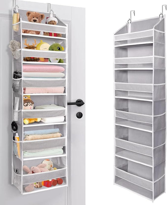 ULG Over The Door Organizer with 6 Large Pockets 12 Side Pockets, 50lbs Weight Capacity Door Hanging Organizer for Bedroom, Bathroom, Pantry, Nursery Storage, Gray by ULG