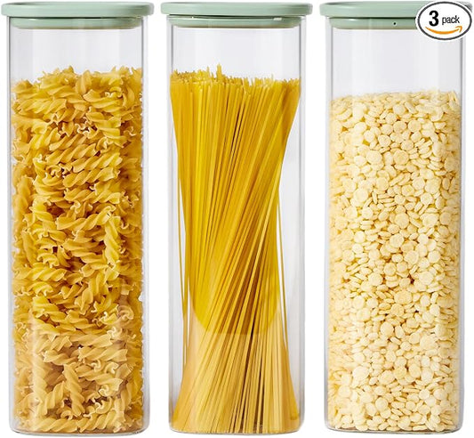 Glass Storage Jars with Lids, 2.5 Qt 3 pack | Borosilicate Glass, Glass Lid, Large Capacity Glass Food Storage for Pasta, Flour, Cereal, Cookies, Nuts, Coffee by spreccio