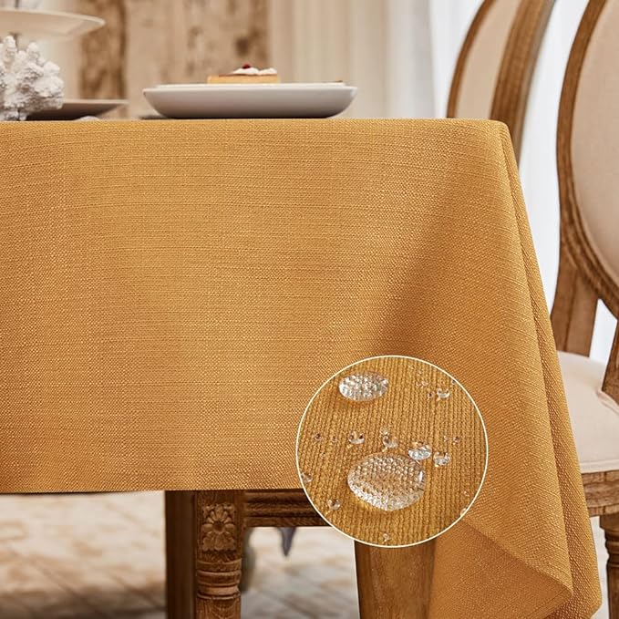 BALCONY & FALCON Rectangle Table Cloth Waterproof Golden 63"x47" | Rectangular Washable Wrinkle Resistant Table Cloth Linen Fabric Tablecloths for Dining Party Kitchen Wedding and Outdoor Use by BALCONYFALCON