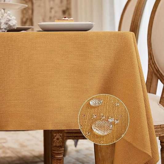 BALCONY & FALCON Rectangle Table Cloth Waterproof Golden 70"x55" | Rectangular Washable Wrinkle Resistant Table Cloth Linen Fabric Tablecloths for Dining Party Kitchen Wedding and Outdoor Use by BALCONYFALCON