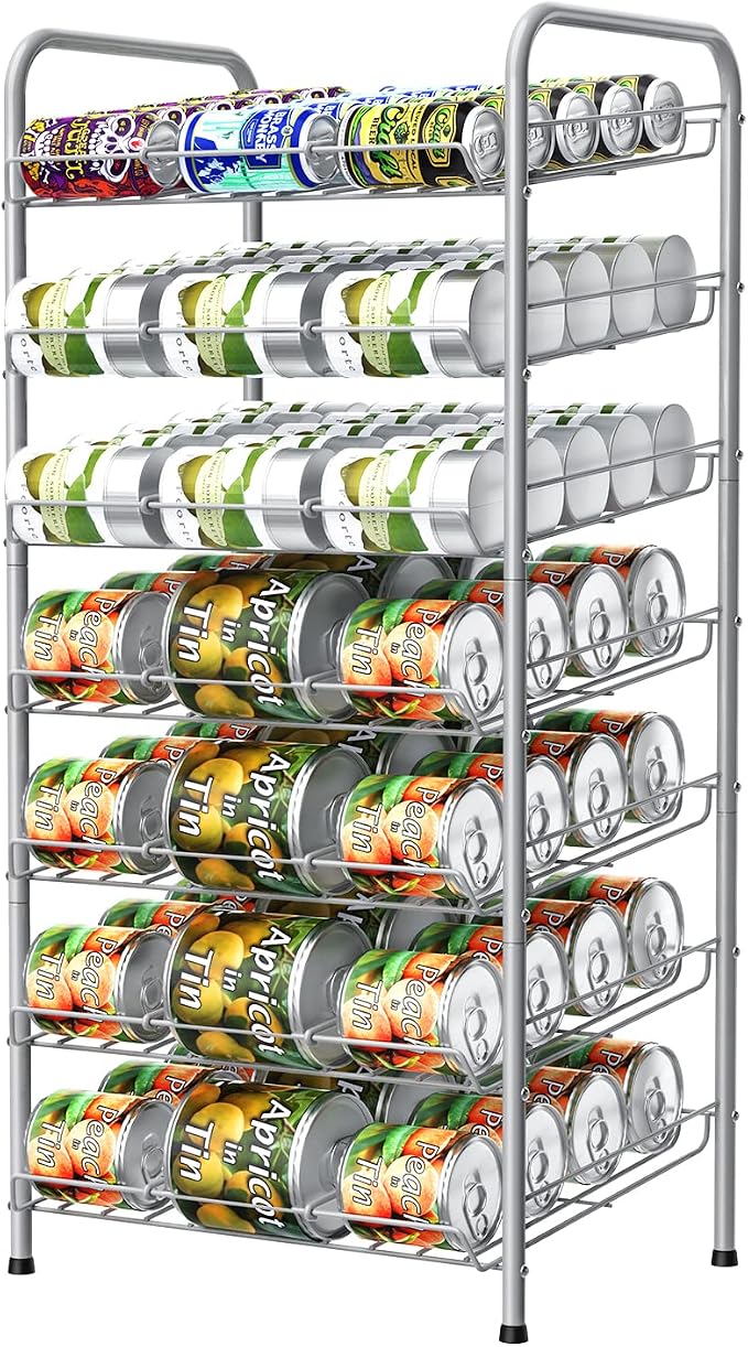 Vrisa Can Organizer for Pantry 7-tier Can Organizer Can Good Organizer for Pantry Shelf Holds up to 84 Cans Can Rack Dispenser for Pantry, Kitchen, Cabinet Silver by Vrisa
