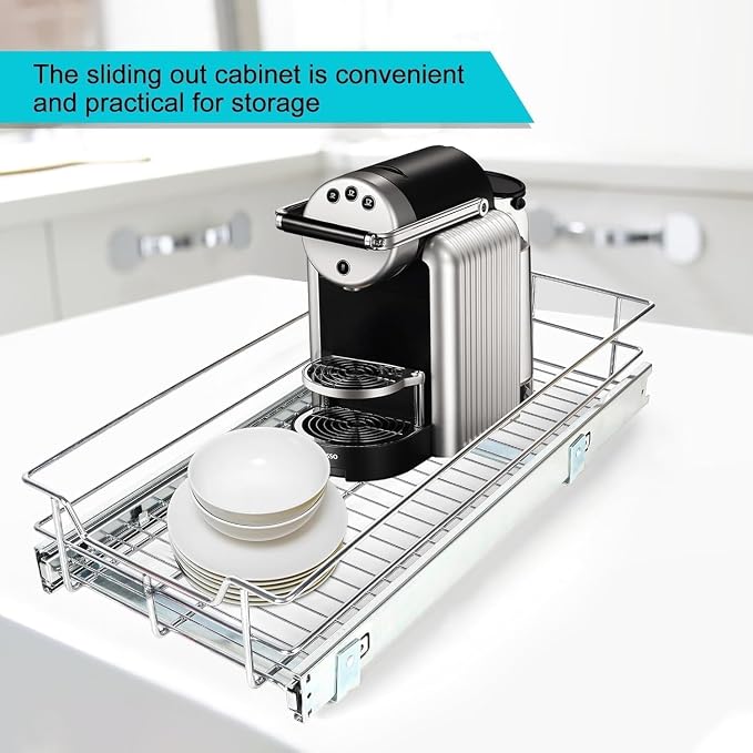 Pull Out Cabinet Organizer 9" W X 17" D, Chromed, Full Slide Out Drawers | For Kitchen Organizers and Storage, Pull Out Drawers For Cabinets Capacity Heavy Duty Caddy, Cabinet Shelves, Bathroom Pantry - Image 7