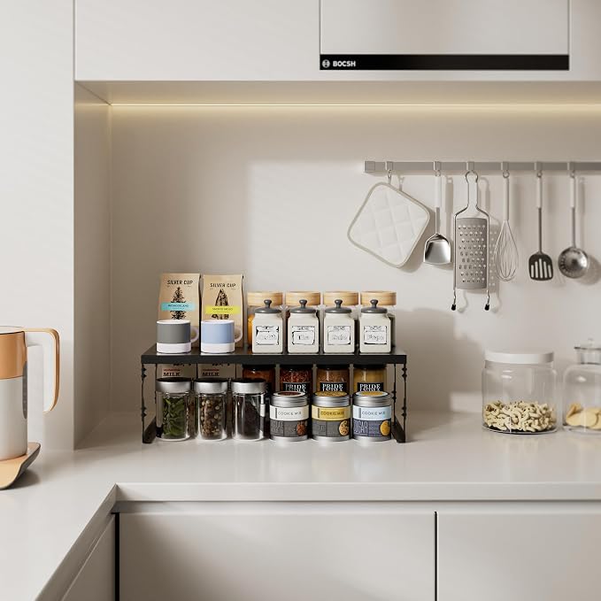 Stackable Expandable Metal Shelf Organizer - Adjustable Wire Storage Rack with Holes for Kitchen, Bathroom, Cabinet, Office - Space Saving, Durable & Sturdy Design（1PACK/Medium/Black - Image 2