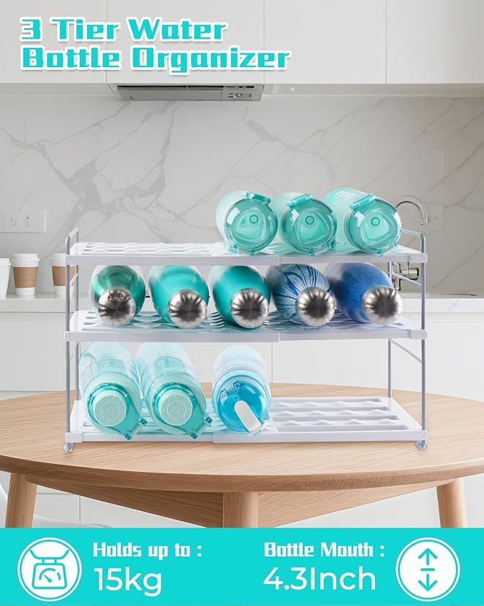Cirhy 3-Tier Expandable Water Bottle Organizer Holder for 12-40oz Tumblers | Adjustable Cup Organizer Rack for Stanley, Owala and Yeti Oragnizer, Kitchen Cabinets and Pantry Organization - Image 8