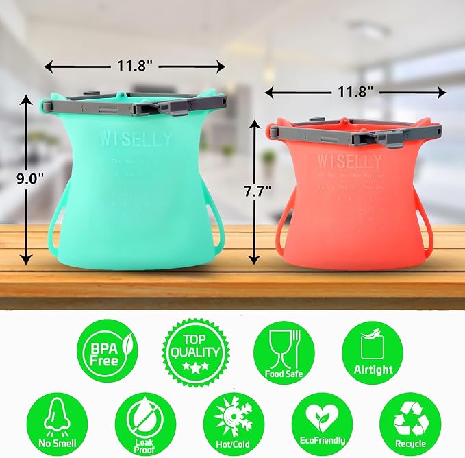 Gallon Reusable Silicone Food Storage Bags Leakproof Odorless Stand Up Roll-up Slicone Bags No Pop Open Easy Clean and Dry X-Large Food Bag For Freezer, Marinating Meats - Image 3