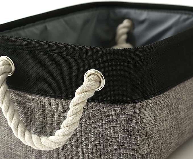 Storage Basket for Organizing - 12x8x5.2 inch Small 6 Pack Collapsible Storage Bin for Shelves with Rope, Fabric Storage Cubes for Cloth Gift Toy Decorative Organizer (Black & Grey) - Image 6