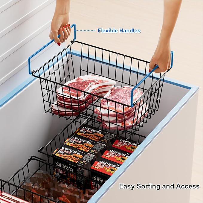 Orgneas Freezer Organizer Bins Baskets for Chest Deep Freezer 4Pcs | Large Metal Wire Stacking Container Organizer and Storage Baskets for Freezer Sort Frozen and Meats - Image 2