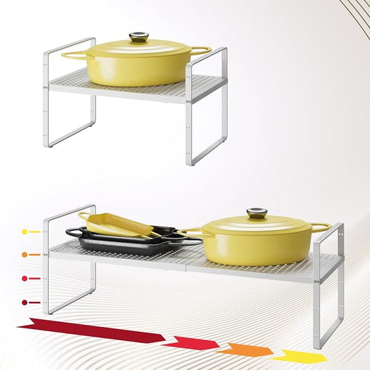 16.5~27.1" Expandable Shelf with Hole，1Pack 10.2" Wide Stackable Cabinet Shelves，White by Unknown