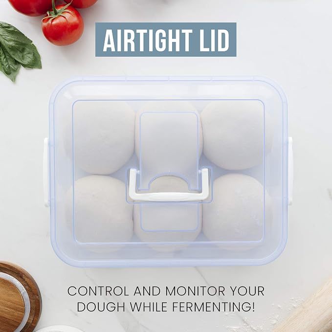 Chef Pomodoro Pizza Dough Proofing Box with Lid, 14x11 In, Blue | ABS plastic pizza dough proofing container, fits 4-6 dough balls, stackable, transparent lid, carry handle - Image 4