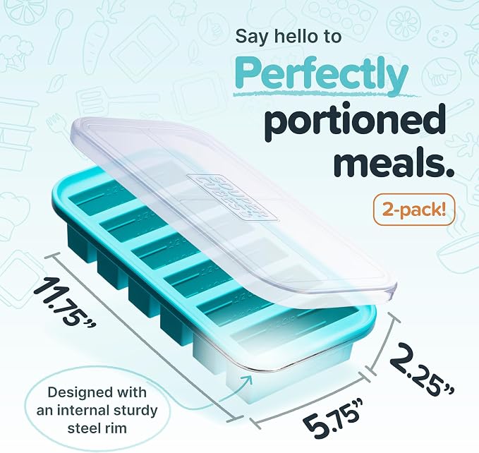 Souper Cubes 1/2 Cup Silicone Freezer Molds with Lids, Aqua, 2-Pack | 100% Platinum-Cured Silicone Freezer Cubes, Oven & Microwave Safe, Perfect for Freezing Broth, Sauces, Sides and More - Image 2