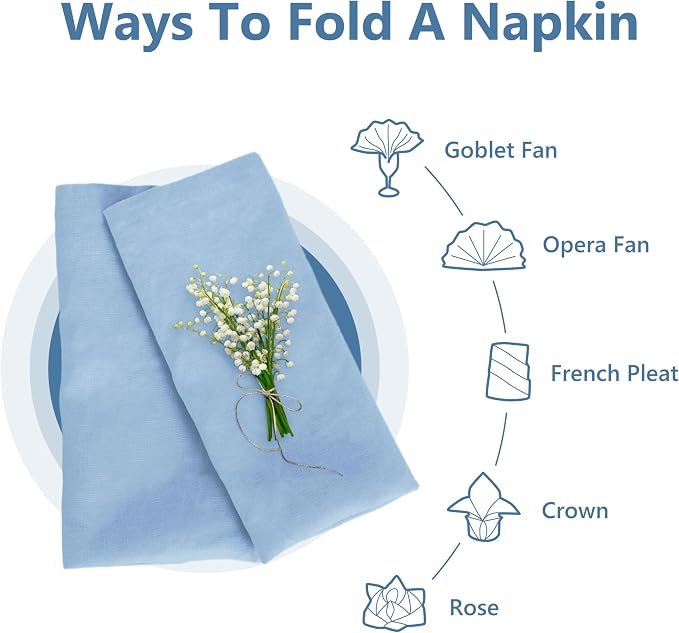 100% Linen Napkins 20x20Inch Set of 4,Cloth Napkins Dinner Napkins,Stone Washed Natural French Flax Napkins for Weddings,Decorative Easter,Mother's Day(Bule Bell) - Image 6