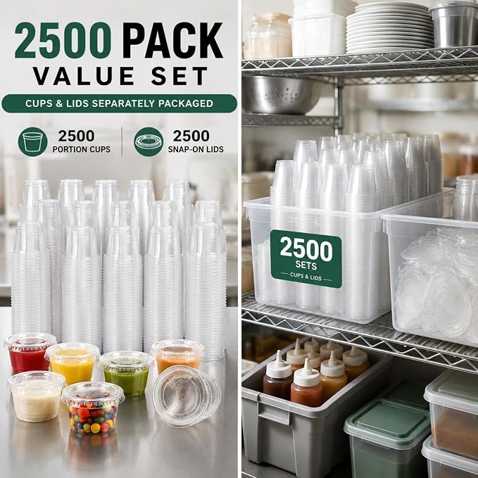 2500 Sets 1 Oz Clear Plastic Portion Cups with Lids Condiment and Dipping Sauce Container Salad Dressing Container Airtight and Stackable Souffle Cups for Lunch, Party, Trips - Image 5