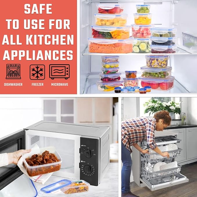 RockBerry 32 Pcs Large Plastic Food storage containers-85 oz to Sauces Box Stackable Kitchen storage bowls sets-BPA Free Leak proof with lids airtight-Microwave freezer safe lunch boxes - Image 5