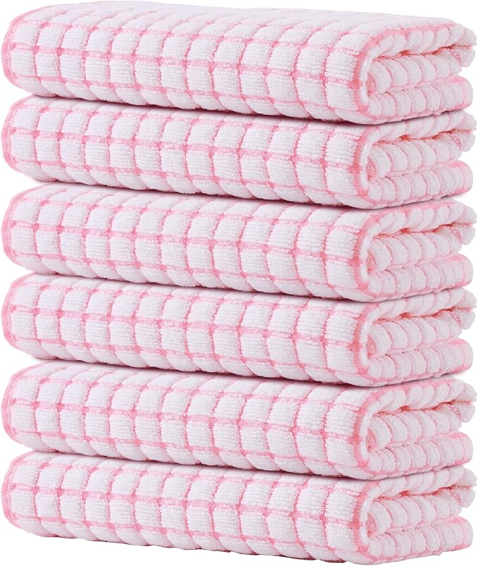 Kitinjoy Cotton 6 Pack Terry Kitchen Towels, Pink | 16 x 25 Inches Super Soft and Absorbent Dish Towels, Quick Drying hand towels for kitchen Drying by Kitinjoy