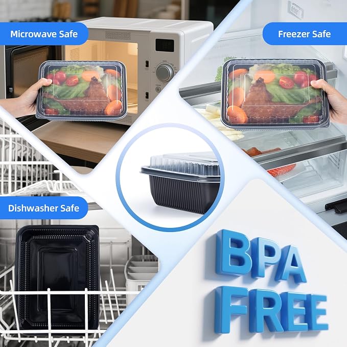 YANGRUI 40 Pack 48oz Meal Prep Containers - Shrink-Wrapped No Pre-Wash | Single Deep Compartment Leakproof | Shatterproof Flexible Pure PP | Microwave Safe To-Go Box for Chicken, Ribs & Leftovers - Image 5