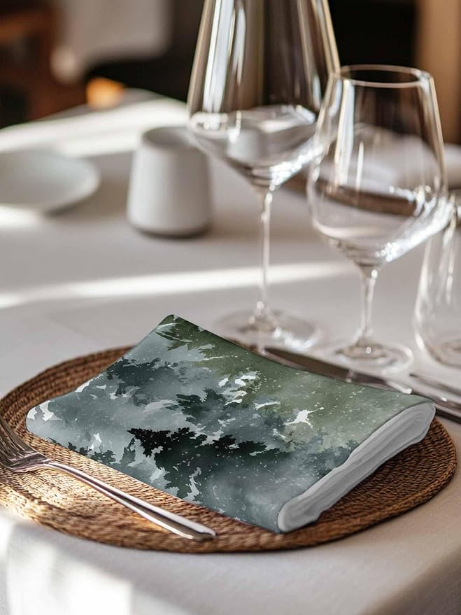 Christmas Cloth Napkins Set of 6, Watercolor Green Xmas Tree Winter Snowflake Dinner Napkins Cloth Washable, Cocktail Napkins Reusable for Wedding, Party, Birthday (20"x20") - Image 3