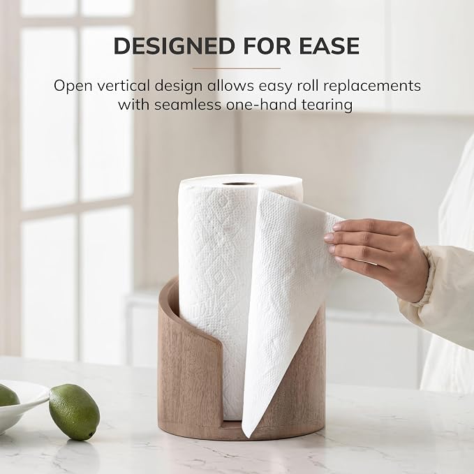 Anji Mountain Wooden Paper Towel Holder with Metal Holder, Holder Stand for Kitchen Roll Organizer & Kitchen Dining Table Home Décor, Countertop Fits Jumbo & Mega Rolls - Biscotti/Nickel, Classic - Image 5