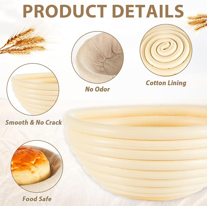 5 Inch Banneton Bread Proofing Basket Set of 12 with Linen Liner Cloth Mini Banneton Basket Proofing Baskets for Traditional Sourdough Bread Bakery Bowls for Professional & Home Bakers - Image 3