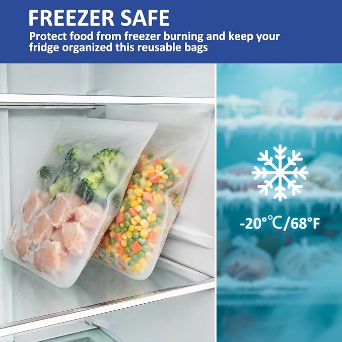 Extra Large Reusable Silicone Freezer Bags 4 Pack, 0.8 Gallon/3000ml, 100% Silicone Food Storage Wide-Open Zip-Lock Reusable Bags for Large Items, Microwave Freezer Oven Dishwasher Safe, Translucent - Image 4