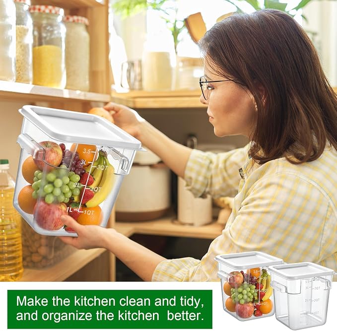 FoldTier 2 Pieces Square Food Storage Containers Polycarbonate Clear food Container with Lid Commercial Storage with Graduations for Commercial Kitchen Dough Marinating Meat(White,4 Qt) - Image 6