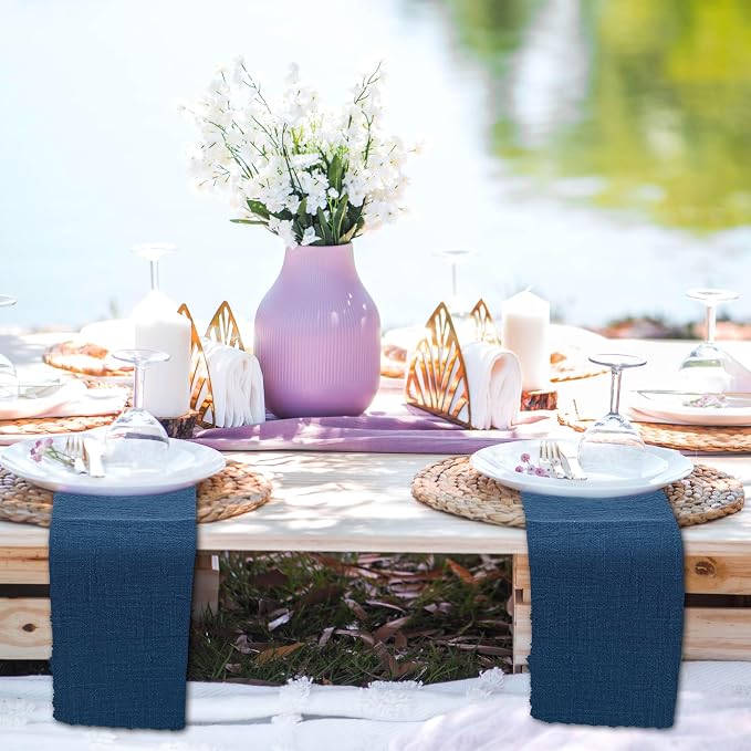 50 Pack Royal Blue Cloth Napkins, 16 x 16 Inch Cotton with Fringe Settings | Handmade washable reusable cotton dinner napkins in bulk for weddings, parties, rustic boho table settings - Image 4