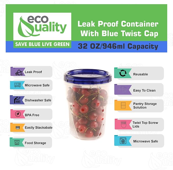[15 PACK] 32 oz Twist Top Storage Deli Containers - Airtight Reusable Plastic Food Storage Canisters with Twist & Seal Lids, Leak-Proof - Meal Prep, Lunch, Togo, Stackable, BPA-Free Snack Containers - Image 2