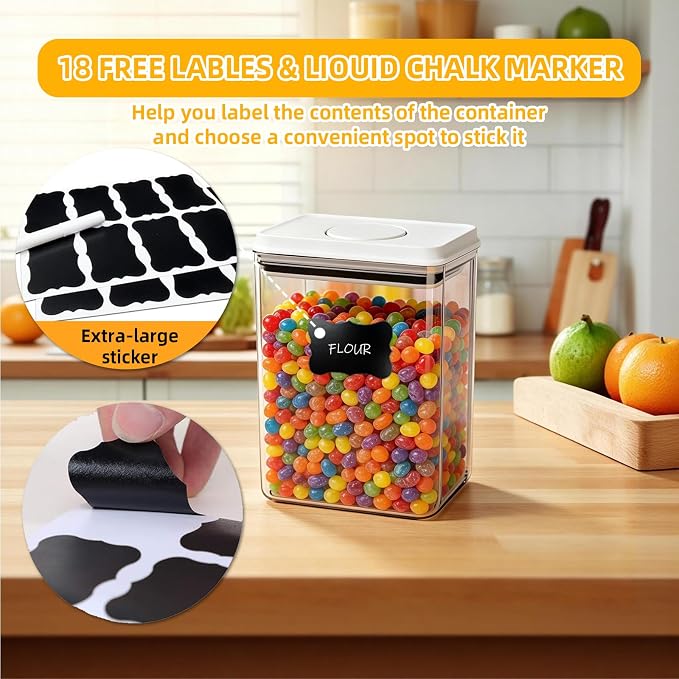 Pop Push Button Airtight Food Storage Containers Baking Set 5 Pcs | BPA-Free Stackable Canisters with Scoops – 3 Sizes for Flour, Sugar, Baking Soda, Cocoa Powder, Pantry & Baking Essentials - Image 4