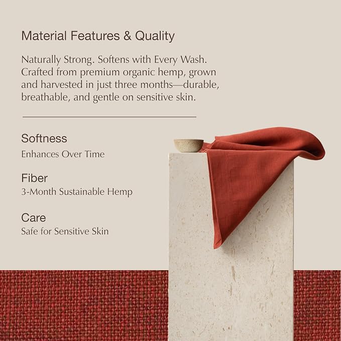 KNOKNO Home Pure Hemp Placemats 18 x 12 Inch Set of 4 Handcrafted with Mitered Corners Natural Fabric,Machine Washable Table Mats for Dining Tables (Red Garnet, Placemats | Set of 4) - Image 2