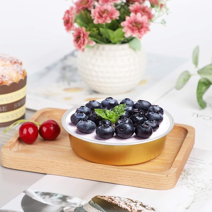 Beasea Disposable Pie Tins 4 Inch, 50 Pack Mini Tart Pans with Lids, 8 Oz Golden Aluminum Pie Pan Tin Tart Pans Round Oven Baking Mini Cake Pan for Pie Tart Quiche - Image 4