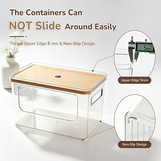 Hudgan Potato Onion and Garlic Storage Bin for Pantry Organizers, 3 Packs | Stackable, Straight Side, Bathroom Countertop Storage with Bamboo Lid, Pantry Box, Can Good Organizer, Kitchen Space Saver - Image 6