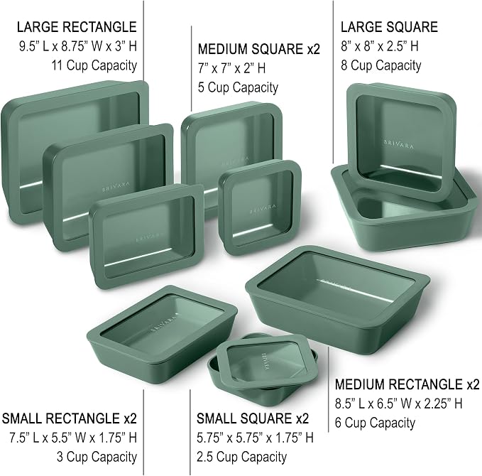 20-Piece Glass Food Storage Containers Set with Lids (10 Containers + 10 Lids) | Microwave-Safe Airtight Seal, Oven-Safe Ceramic-Coated Glass | Zero Plastic, No PFAS/PFOA/BPA [Pine] - Image 2