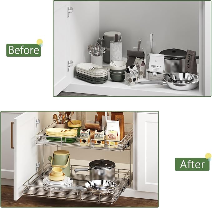 2 Tier Individual Pull Out Cabinet Organizer 31½" W x 21½" D, Heavy Duty Cabinet Pull Out Shelves, Slide Out Drawers Organization for Kitchen Cabinets Bathroom - Image 8